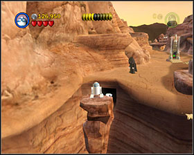 You have to jump on a platform shown on the screenshot - Through the Jundland Wastes - Freeplay Mode - Episode IV - LEGO Star Wars II: The Original Trilogy - Game Guide and Walkthrough