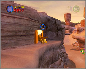 As a blaster character climb to the upper level of the ravine near the door to #1, and then as R2 hover to the left - Through the Jundland Wastes - Freeplay Mode - Episode IV - LEGO Star Wars II: The Original Trilogy - Game Guide and Walkthrough