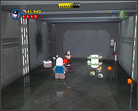 In the corridor that leads to a room with lots of stormies in it, destroy everything you can to reveal three bricks with violet faces on them - Death Star Escape - Freeplay Mode - Episode IV - LEGO Star Wars II: The Original Trilogy - Game Guide and Walkthrough
