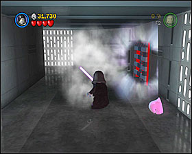 Just before you enter the elevator to reach the prison, use the Force on the crates so you can jump on the shelf shown on the screenshot - Rescue the Princess - Freeplay Mode - Episode IV - LEGO Star Wars II: The Original Trilogy - Game Guide and Walkthrough