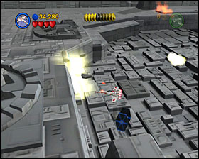 Near the last shield you bring down on this level, just before the ravine entrance, have a look at the wall shown on the screenshot - Rebel Attack - Freeplay Mode - Episode IV - LEGO Star Wars II: The Original Trilogy - Game Guide and Walkthrough