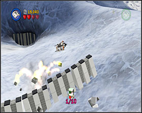 At the end of the first section, just behind the white wall - Hoth Battle - Freeplay Mode - Episode V - LEGO Star Wars II: The Original Trilogy - Game Guide and Walkthrough