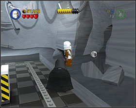 Use the detonators to destroy the shiny object on the right side of the slider room - Escape from Echo Base - Freeplay Mode - Episode V - LEGO Star Wars II: The Original Trilogy - Game Guide and Walkthrough
