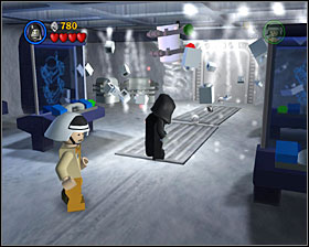 Use the Force on all computers in the first room of the level - Escape from Echo Base - Freeplay Mode - Episode V - LEGO Star Wars II: The Original Trilogy - Game Guide and Walkthrough