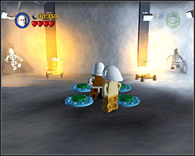 In the room where you found 3PO in Story Mode use the detonators to destroy the two shiny metal objects, then build heaters out of their remains - Escape from Echo Base - Freeplay Mode - Episode V - LEGO Star Wars II: The Original Trilogy - Game Guide and Walkthrough