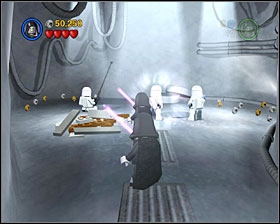 Use the R2 panel to the right of the entrance to the slider room - Escape from Echo Base - Freeplay Mode - Episode V - LEGO Star Wars II: The Original Trilogy - Game Guide and Walkthrough