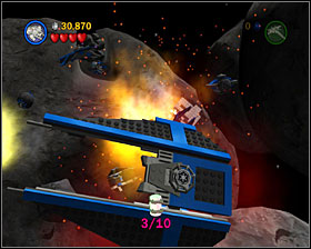 In one of the asteroid in the third section - Falcon Flight - Freeplay Mode - Episode V - LEGO Star Wars II: The Original Trilogy - Game Guide and Walkthrough