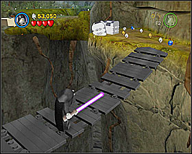 Use the Dark Side to build a bridge at the beginning of the next section - Dagobah - Freeplay Mode - Episode V - LEGO Star Wars II: The Original Trilogy - Game Guide and Walkthrough