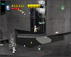 Shoot the wall shown on the screenshot, and use the step to reach another minikit - Cloud City Trap - Freeplay Mode - Episode V - LEGO Star Wars II: The Original Trilogy - Game Guide and Walkthrough