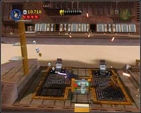 On the first the and the second skiff you'll find stationary guns that can be fixed - The Great Pit of Carkoon - Freeplay Mode - Episode VI - LEGO Star Wars II: The Original Trilogy - Game Guide and Walkthrough
