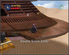 When you're at the last Skiff, use the Dark Side to create a platform that'll let you jump to the right - The Great Pit of Carkoon - Freeplay Mode - Episode VI - LEGO Star Wars II: The Original Trilogy - Game Guide and Walkthrough