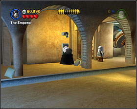 Just where frozen Solo is on display, there's a stormtrooper access door on the left - Jabba's Palace - Freeplay Mode - Episode VI - LEGO Star Wars II: The Original Trilogy - Game Guide and Walkthrough