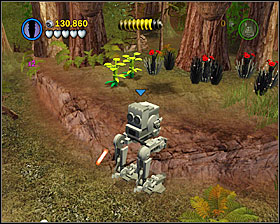 Before destroying the first shield generator use the AT-ST to get to the high shelf to the right - Speeder Showdown - Freeplay Mode - Episode VI - LEGO Star Wars II: The Original Trilogy - Game Guide and Walkthrough