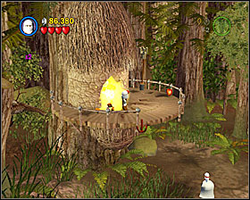 When you're on the ground level, destroy the violet crate to the left and build a grapple point - The Battle of Endor - Freeplay Mode - Episode VI - LEGO Star Wars II: The Original Trilogy - Game Guide and Walkthrough