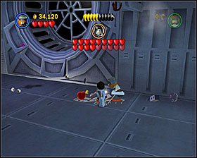 Go rightwards from the starting location and blow up a shiny metal object with a detonator - Jedi Destiny - Freeplay Mode - Episode VI - LEGO Star Wars II: The Original Trilogy - Game Guide and Walkthrough