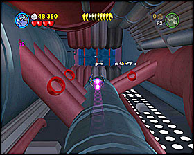 Below the third battle area use the tunnel and push down the crate, then shoot its remains - Jedi Destiny - Freeplay Mode - Episode VI - LEGO Star Wars II: The Original Trilogy - Game Guide and Walkthrough