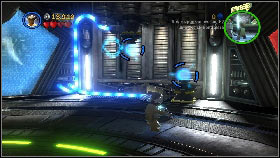 As enemies start to enter the room, grab the headless robot with the Force and aim him at the gold cage on the right [1] - General Grievous - p. 7 - Story mode - LEGO Star Wars III: The Clone Wars - Game Guide and Walkthrough