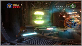 Inside the next tunnel use Force on the doors on both sides of the corridor [1] to lock t them and stop more enemies from coming - Asajj Ventress - p. 3 - Story mode - LEGO Star Wars III: The Clone Wars - Game Guide and Walkthrough