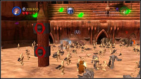 The first minikit can be gained by destroying five stands in the lower part of the area #1_1 - Prologue - Free play - LEGO Star Wars III: The Clone Wars - Game Guide and Walkthrough
