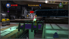 In the upper left corner of the hangar [M2 - Red Bricks - Separatist Ship - Other - LEGO Star Wars III: The Clone Wars - Game Guide and Walkthrough
