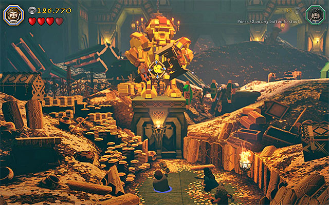 Use Doris weapon to tip the statue over - Stage 1 (Greatest Kingdom in Middle-Earth): Smaugs attack - Walkthrough - LEGO The Hobbit - Game Guide and Walkthrough