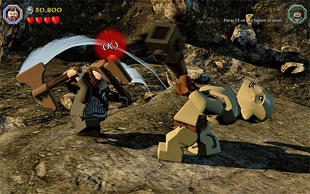Press the buttons that appear on the screen - Stage 3 (Azog the Defiler): The battle with Azog the Defiler - Walkthrough - LEGO The Hobbit - Game Guide and Walkthrough