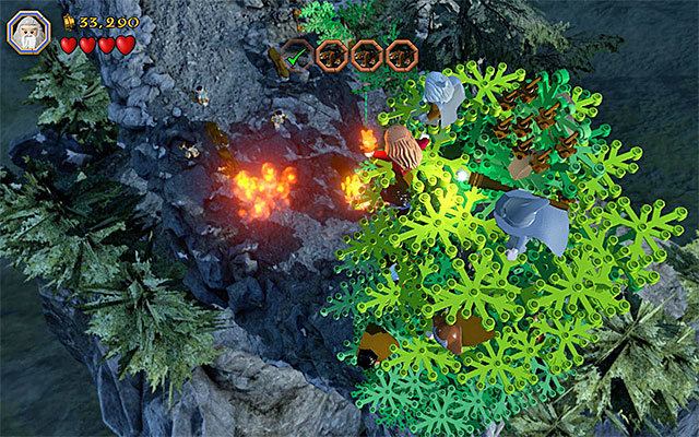 Aim at the spots where the enemy wolves stop - Stage 8 (Out of the Frying Pan...): Escape the orcs - Walkthrough - LEGO The Hobbit - Game Guide and Walkthrough