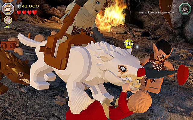 Press the indicated keys to save Bilbo - Stage 8 (Out of the Frying Pan...): The battle with Azog the Defiler - Walkthrough - LEGO The Hobbit - Game Guide and Walkthrough