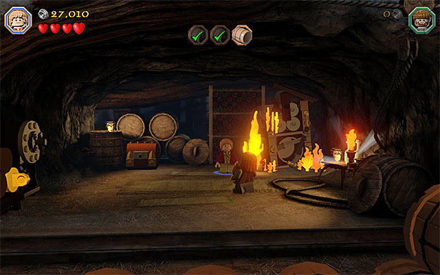 Use the torch in the right spot - Stage 11 (Barrels Out of Bond): The cellar - Walkthrough - LEGO The Hobbit - Game Guide and Walkthrough