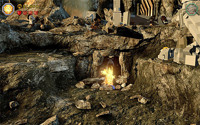 The cave is on the right - Stage 3 (Azog the Defiler) - Main Stages - Collectibles - LEGO The Hobbit - Game Guide and Walkthrough