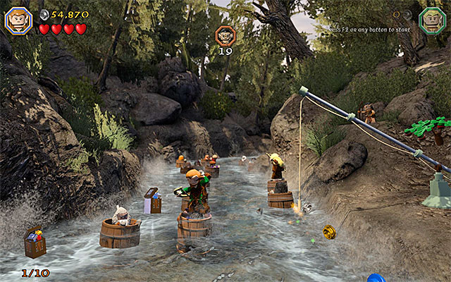 Steer into the minikit above the river to obtain it - Stage 11 (Barrels Out of Bond) - Main Stages - Collectibles - LEGO The Hobbit - Game Guide and Walkthrough