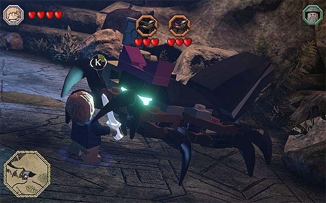 The battle with two huge spiders is one of the attractions of the arena - White question marks - walkthroughs for quests 101-105 - Middle Earth - Side missions - LEGO The Hobbit - Game Guide and Walkthrough