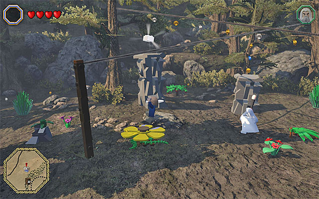 You need to bounce off the yellow flower and grab on to the rope - Mithril bricks locations (1-15) - Middle Earth - Mithril LEGO bricks - LEGO The Hobbit - Game Guide and Walkthrough