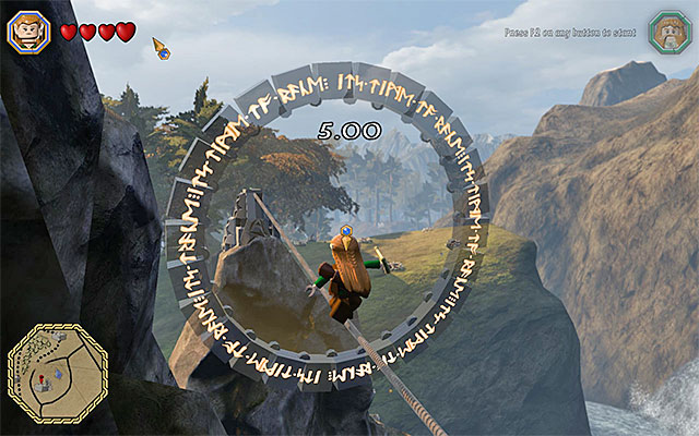 You need to walk over the successive tightropes - Mithril bricks locations (31-45) - Middle Earth - Mithril LEGO bricks - LEGO The Hobbit - Game Guide and Walkthrough