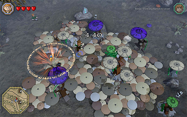 Keep jumping and direct the character into the successive rings - Mithril bricks locations (31-45) - Middle Earth - Mithril LEGO bricks - LEGO The Hobbit - Game Guide and Walkthrough