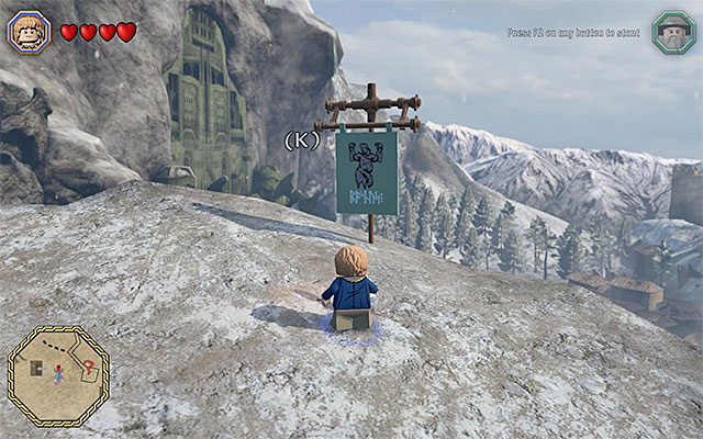 Regardless of the variant that you chose, you need to reach the flag shown in the above screenshot, interact with it and confirm that you want to start the bonus level - Bonus level - LEGO The Hobbit - Game Guide and Walkthrough