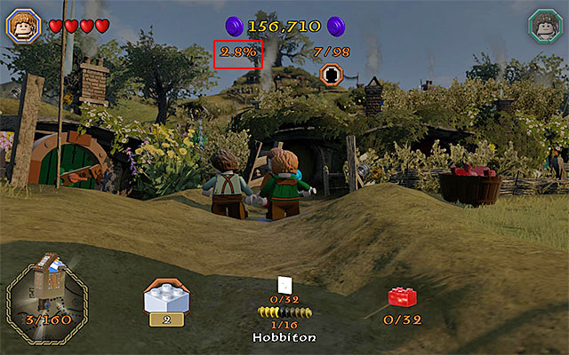 The game displays the current, percentage, progress, among others, on the loading screen and after you stop the game, during the exploration of the main map. - How to complete the game in 100%? - LEGO The Hobbit - Game Guide and Walkthrough