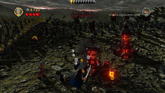 To destroy them and get your hands on the shielded enemies on top, you need to change your character by pressing (U) and choosing Elendil - Prologue - Walkthrough - Act I - LEGO The Lord of the Rings - Game Guide and Walkthrough
