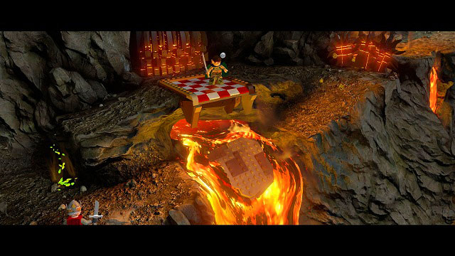 Soon enough you should reach the first puzzle, a stream of lava which is too wide to pass by and is therefore blocking your way - Prologue - Walkthrough - Act I - LEGO The Lord of the Rings - Game Guide and Walkthrough