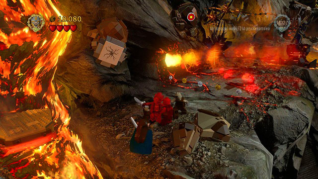 Further road will once again require you to jump above lava and use rails - Prologue - Walkthrough - Act I - LEGO The Lord of the Rings - Game Guide and Walkthrough