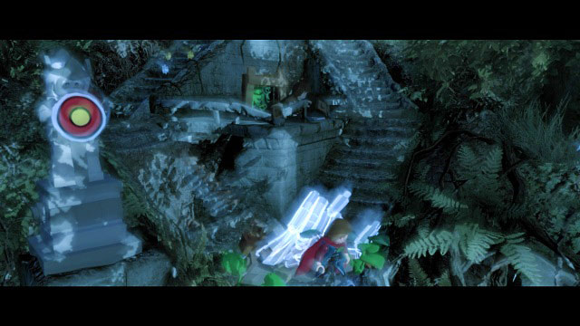 The next obstacle can be avoided by going through the narrow tunnel and pushing down the pillar - Amon Hen - Walkthrough - Act I - LEGO The Lord of the Rings - Game Guide and Walkthrough
