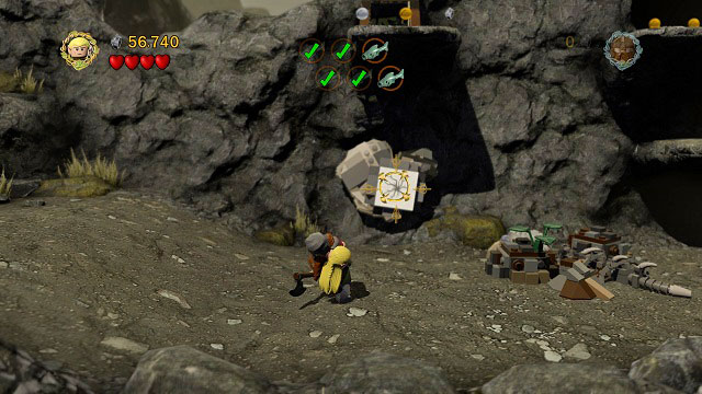 Keep moving to the right and you should find a cracked LEGO brick on the wall - Taming Gollum - Collectibles - LEGO The Lord of the Rings - Game Guide and Walkthrough