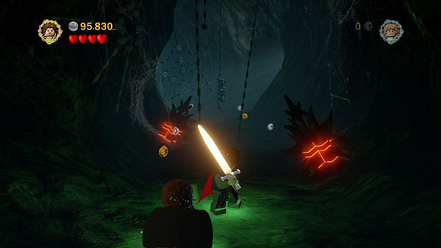 Look for LEGO Morgul bricks in the cave and destroy it with the sword - that way you will uncover loose ground - Secret Stairs - Collectibles - LEGO The Lord of the Rings - Game Guide and Walkthrough