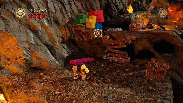 After crossing the river of fire where you found Minikit #4, you will find a few colorful bricks above you - Mount Doom - Collectibles - LEGO The Lord of the Rings - Game Guide and Walkthrough
