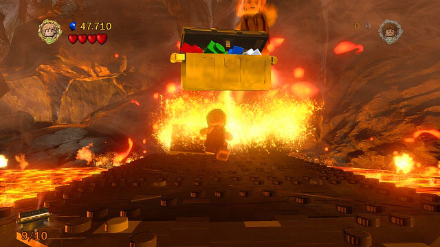 As you're escaping Mount Doom, just place yourself in the middle of the road and keep jumping to automatically pick up the chest - Mount Doom - Collectibles - LEGO The Lord of the Rings - Game Guide and Walkthrough