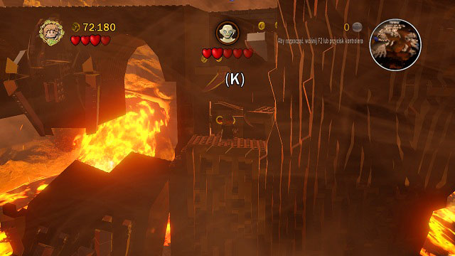 Inside Mount Doom; when Gollum throws you down for the second time, throw the rope onto the hook you will find an orange handle - Mount Doom - Collectibles - LEGO The Lord of the Rings - Game Guide and Walkthrough