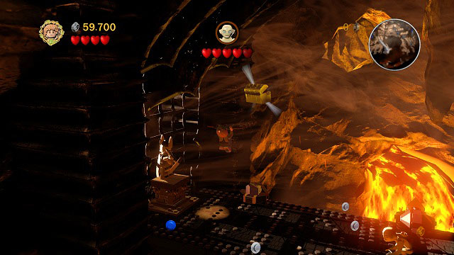 Inside Mount Doom; jump onto the rail behind you and grab the chest - Mount Doom - Collectibles - LEGO The Lord of the Rings - Game Guide and Walkthrough