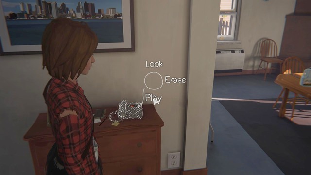 After going downstairs, approach the telephone, as seen in the picture, and hear the recorded message - Chapter 3 - Walkthrough - Life is Strange - Game Guide and Walkthrough