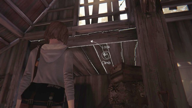 After an unsuccessful attempt at opening the padlock, walk towards the higher ledge shown on the picture and climb on it - Chapter 4 - Walkthrough - Life is Strange - Game Guide and Walkthrough