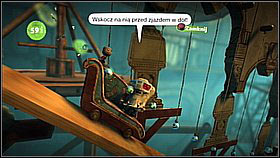 Behind the stairs made of books, use the cart to gain the item and move on - Grab and Swing - Da Vinci's Hideout - LittleBigPlanet 2 - Game Guide and Walkthrough
